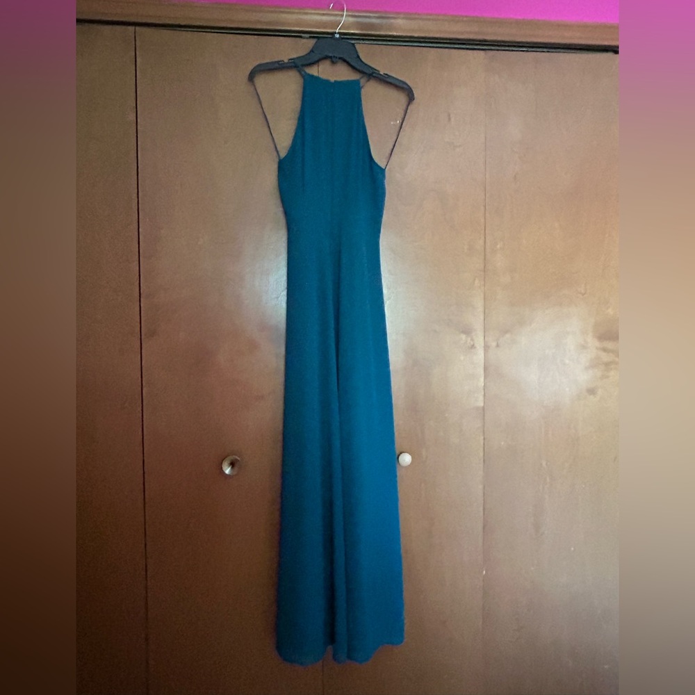 Long halter style dress for a social.  Darker green. Size 6. Express.